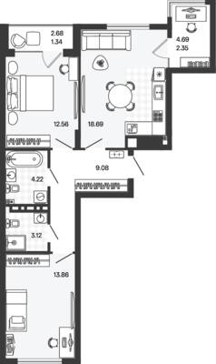 Планировка: 2-комн. 65,22 м² · этаж 4 из 5