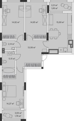 3-комнатная квартира 84,1 м² в ЖК АЭРО, Малое Исаково — фото 1
