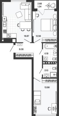 Планировка: 2-комн. 63,08 м² · этаж 3 из 5