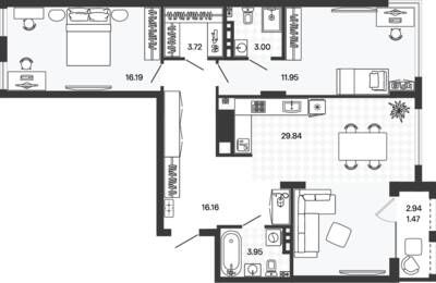 Планировка: 2-комн. 76,27 м² · этаж 1 из 5