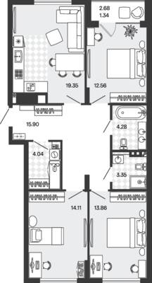 Планировка: 3-комн. 88,79 м² · этаж 1 из 5