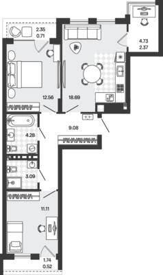 Планировка: 2-комн. 62,41 м² · этаж 5 из 5