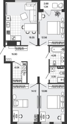 Планировка: 3-комн. 88,8 м² · этаж 1 из 5