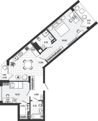 Планировка: 2-комн. 65,75 м² · этаж 5 из 5