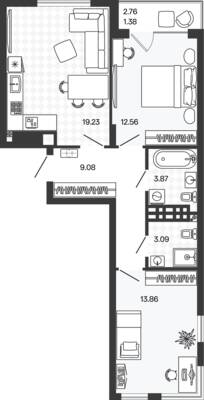 Планировка: 2-комн. 63,07 м² · этаж 2 из 5