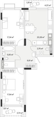 2-комнатная квартира 78 м² в ЖК АЭРО, Малое Исаково — фото 1