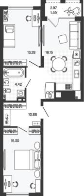 Планировка: 2-комн. 61,52 м² · этаж 2 из 5
