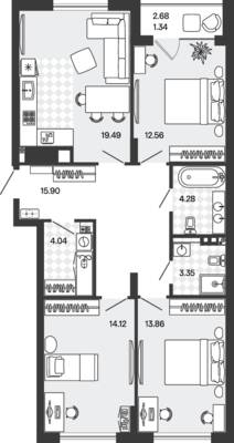 Планировка: 3-комн. 88,94 м² · этаж 1 из 5