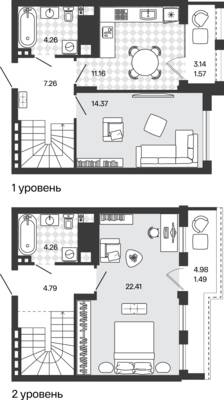 Планировка: 2-комн. 71,57 м² · этаж 5 из 5
