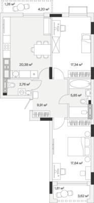 2-комнатная квартира 78,4 м² в ЖК АЭРО, Малое Исаково — фото 1