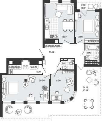 Планировка: 3-комн. 100,36 м² · этаж 5 из 5