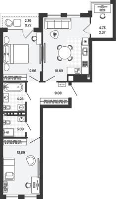 Планировка: 2-комн. 64,64 м² · этаж 5 из 5