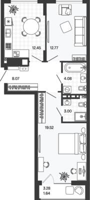 Планировка: 2-комн. 61,68 м² · этаж 4 из 5