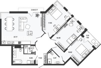 Планировка: 3-комн. 117,82 м² · этаж 3 из 5