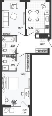 Планировка: 2-комн. 62,29 м² · этаж 1 из 5