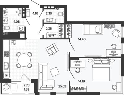 Планировка: 2-комн. 67,89 м² · этаж 2 из 5