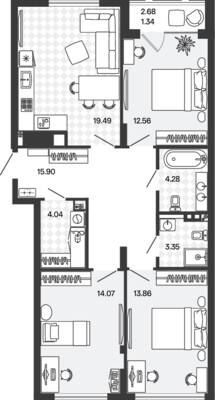 Планировка: 3-комн. 89,01 м² · этаж 1 из 5