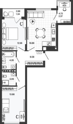 Планировка: 2-комн. 65,27 м² · этаж 4 из 5