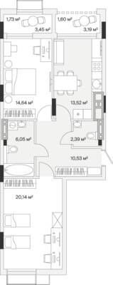 2-комнатная квартира 71,1 м² в ЖК АЭРО, Малое Исаково — фото 1