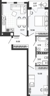 Планировка: 2-комн. 62,44 м² · этаж 5 из 5