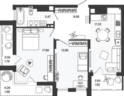 Планировка: 2-комн. 70,06 м² · этаж 3 из 5