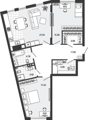 Планировка: 2-комн. 95,4 м² · этаж 1 из 5