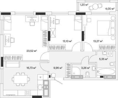 3-комнатная квартира 88,1 м² в ЖК АЭРО, Малое Исаково — фото 1