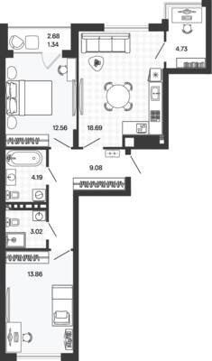 Планировка: 2-комн. 65,23 м² · этаж 4 из 5