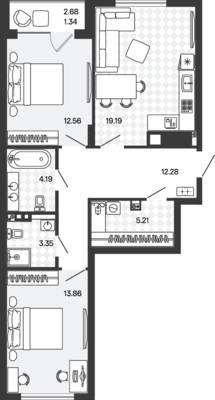 Планировка: 2-комн. 71,98 м² · этаж 1 из 5