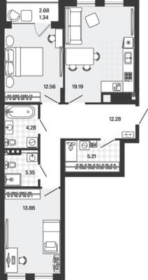 Планировка: 2-комн. 72,07 м² · этаж 1 из 5