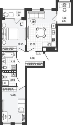 Планировка: 2-комн. 65,27 м² · этаж 5 из 5