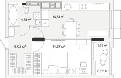 1-комнатная квартира 45,4 м² в ЖК АЭРО, Малое Исаково — фото 1