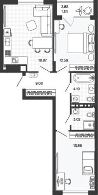 Планировка: 2-комн. 63,08 м² · этаж 4 из 5