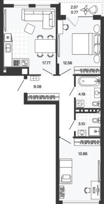 Планировка: 2-комн. 62,44 м² · этаж 5 из 5