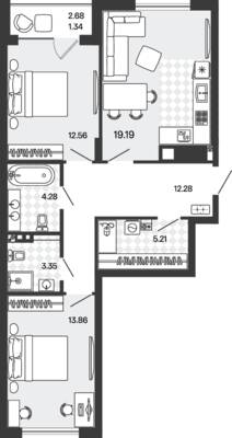 Планировка: 2-комн. 72,07 м² · этаж 1 из 5