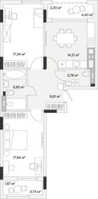 2-комнатная квартира 73,6 м² в ЖК АЭРО, Малое Исаково — фото 1