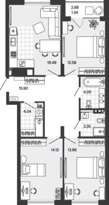 Планировка: 3-комн. 88,94 м² · этаж 1 из 5