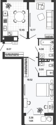Планировка: 2-комн. 61,68 м² · этаж 5 из 5