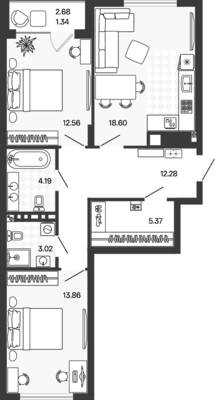 Планировка: 2-комн. 72,07 м² · этаж 1 из 5