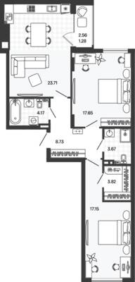 Планировка: 2-комн. 80,18 м² · этаж 3 из 5