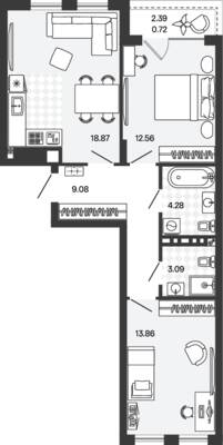 Планировка: 2-комн. 62,56 м² · этаж 5 из 5