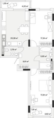 Планировка: 2-комн. 78,6 м² · этаж 1 из 7