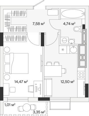 1-комнатная квартира 40,6 м² в ЖК АЭРО, Малое Исаково — фото 1