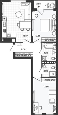 Планировка: 2-комн. 63,08 м² · этаж 3 из 5