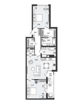 Планировка: 2-комн. 98,73 м² · этаж 1 из 5