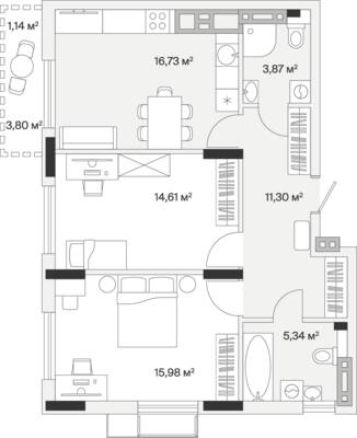 2-комнатная квартира 70,3 м² в ЖК АЭРО, Малое Исаково — фото 1