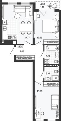 Планировка: 2-комн. 62,46 м² · этаж 5 из 5
