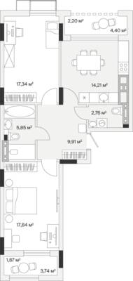 2-комнатная квартира 73,5 м² в ЖК АЭРО, Малое Исаково — фото 1