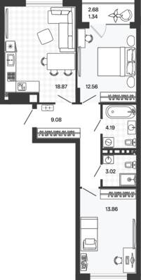 Планировка: 2-комн. 63,08 м² · этаж 3 из 5