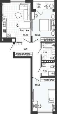 Планировка: 2-комн. 62,84 м² · этаж 4 из 5